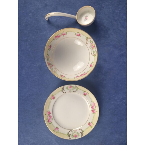 Noritake Hand Painted Soup Set Sauce Bowl Condiment Bowl With Ladle And Saucer - Picture 8 of 10